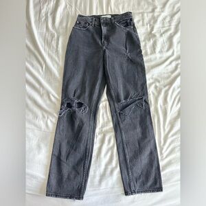 Abercrombie & Fitch Distressed Black Denim Ultra High Rise 90's Straight Jeans